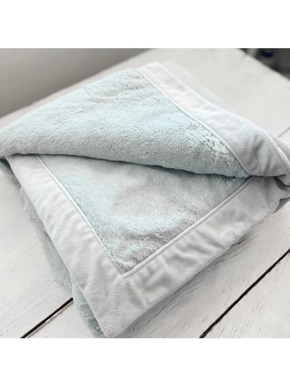 Restoration Hardware Faux Fur Throw Blanket Light Teal Cozy Plush RH 64x44 Luxe